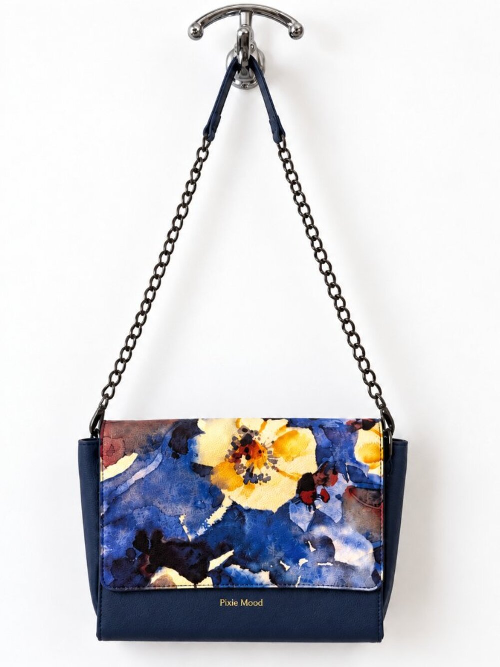Pixie Mood Navy Floral Vegan Leather Clutch Crossbody Bag